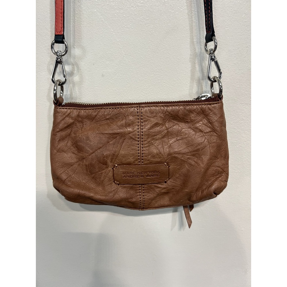 Marc New York Andrew Marc Brown Crinkled Leather Woven Strap Crossbody Bag